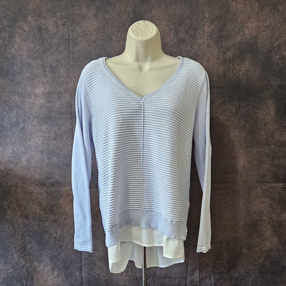 CALVIN KLEIN Layered Look Striped V-Neck Long Sleeve Sweater - Picture 2 of 10
